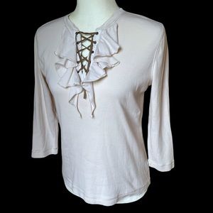 Ralph Lauren Jeans Company Green Tag Lace up tie ruffled front Tan Top Size:M